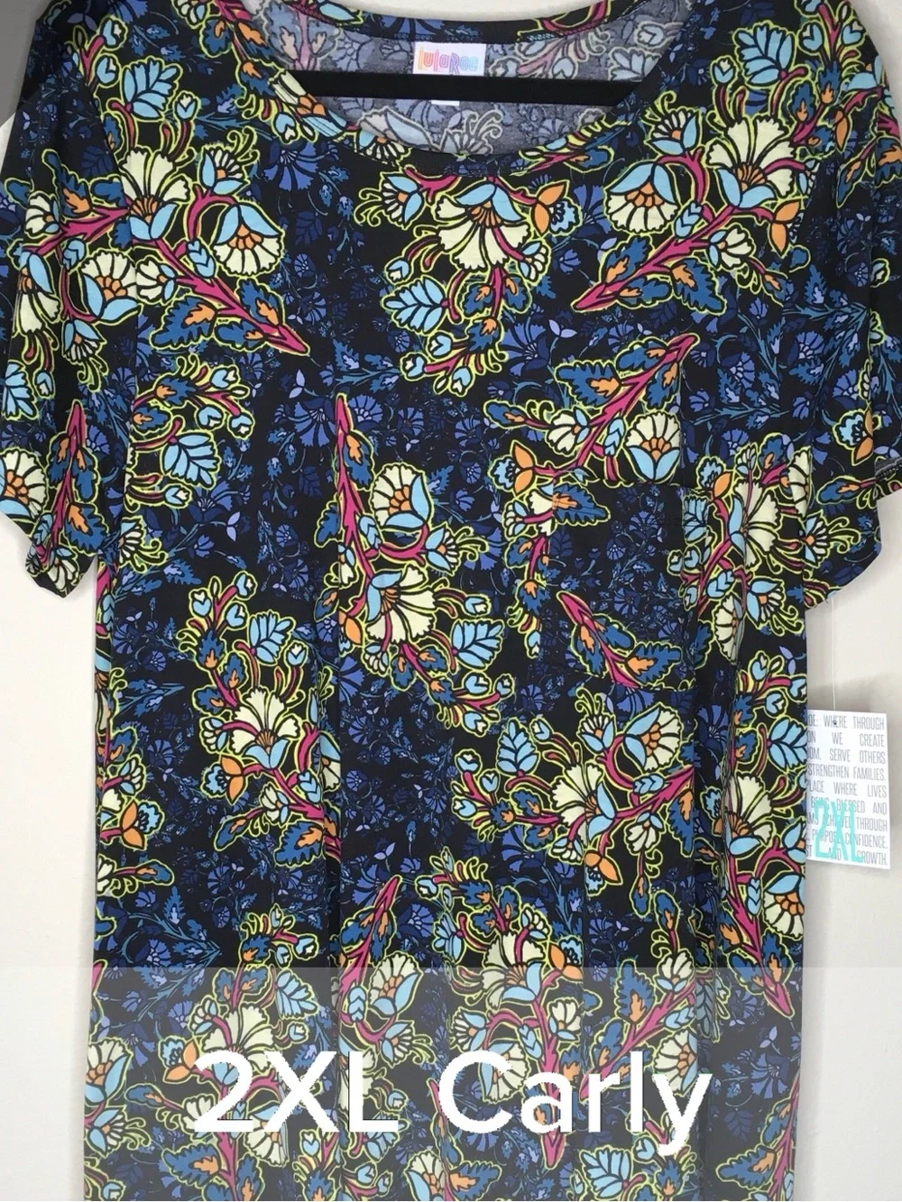 LuLaRoe Carly Short Sleeve Dress in Navy Floral Multi - Picture 1 of 1